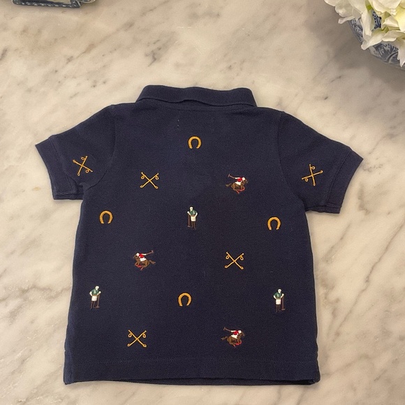 Ralph Lauren Navy Polo Knit with Polo Players, Horses & Horseshoes Shirt Size 6M - Picture 5 of 5